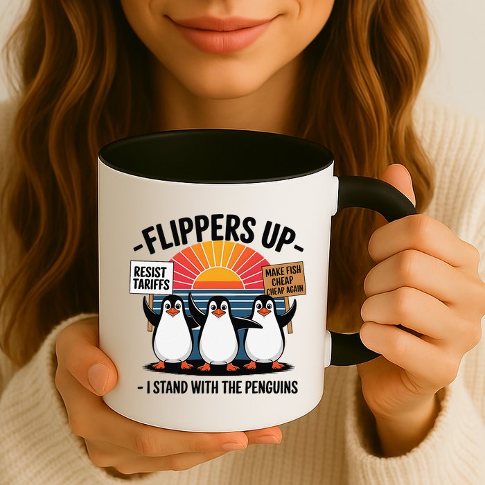 Flippers Up I Stand With Penguins Against Tariffs USA Mug