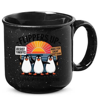 Flippers Up I Stand With Penguins Against Tariffs USA 15oz Campfire Ceramic Mug