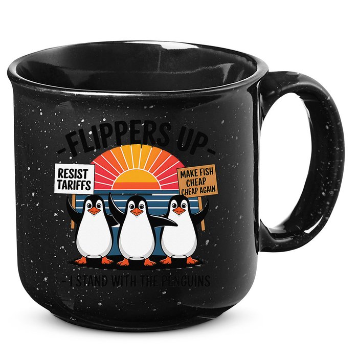 Flippers Up I Stand With Penguins Against Tariffs USA 15oz Campfire Ceramic Mug