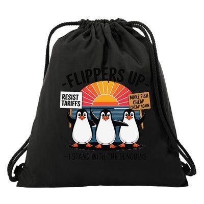 Flippers Up I Stand With Penguins Against Tariffs USA Drawstring Bag