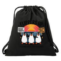 Flippers Up I Stand With Penguins Against Tariffs USA Drawstring Bag