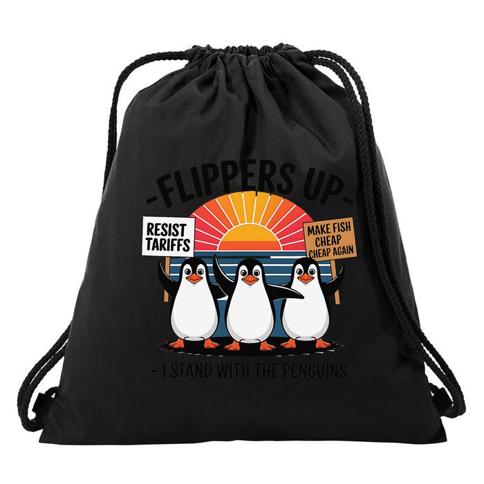 Flippers Up I Stand With Penguins Against Tariffs USA Drawstring Bag