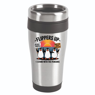 Flippers Up I Stand With Penguins Against Tariffs USA 16oz Travel Tumbler