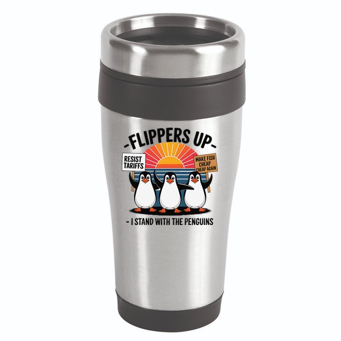 Flippers Up I Stand With Penguins Against Tariffs USA 16oz Travel Tumbler
