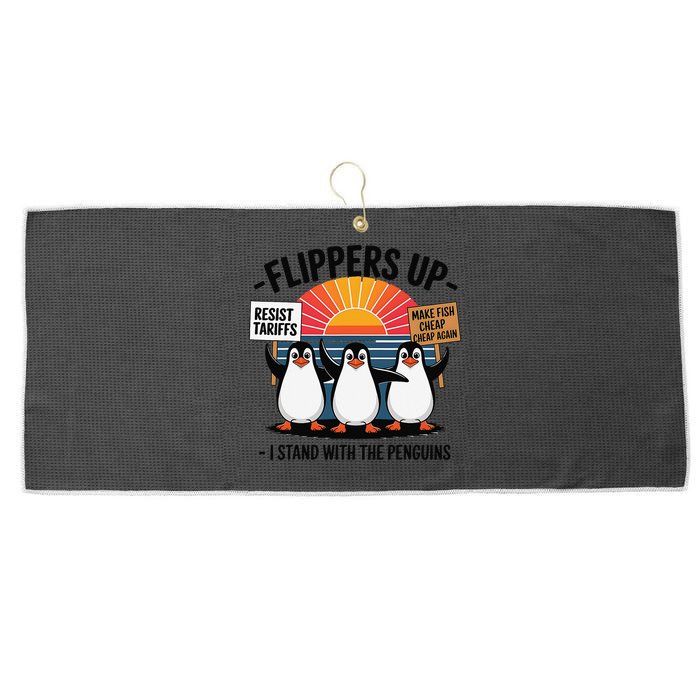 Flippers Up I Stand With Penguins Against Tariffs USA Large Microfiber Waffle Golf Towel