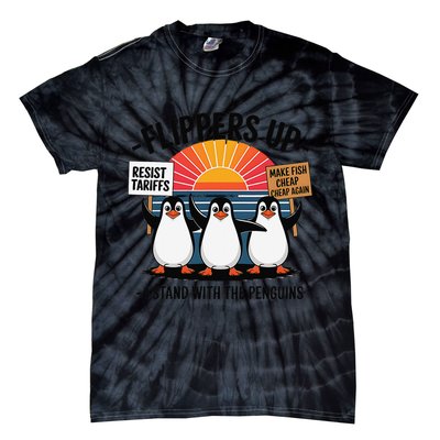Flippers Up I Stand With Penguins Against Tariffs USA Tie-Dye T-Shirt