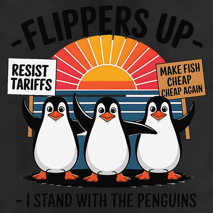 Flippers Up I Stand With Penguins Against Tariffs USA Trucker Hat