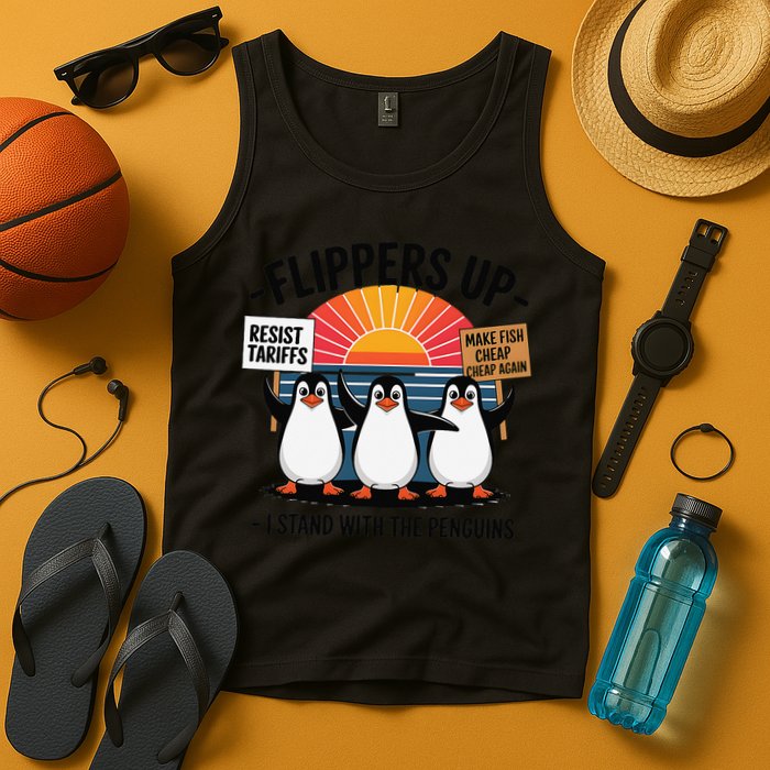 Flippers Up I Stand With Penguins Against Tariffs USA Tank Top