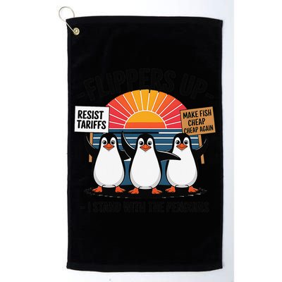 Flippers Up I Stand With Penguins Against Tariffs USA Golf Towel