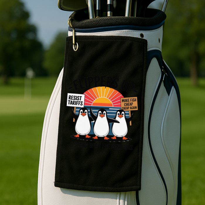 Flippers Up I Stand With Penguins Against Tariffs USA Golf Towel