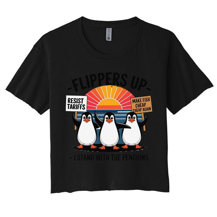 Flippers Up I Stand With Penguins Against Tariffs USA Crop Top