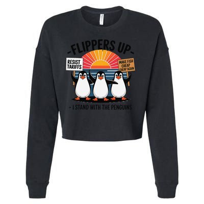 Flippers Up I Stand With Penguins Against Tariffs USA Cropped Pullover Crew