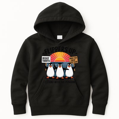 Flippers Up I Stand With Penguins Against Tariffs USA Kids Hoodie