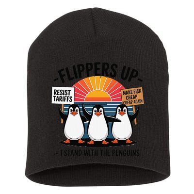 Flippers Up I Stand With Penguins Against Tariffs USA Short Acrylic Beanie