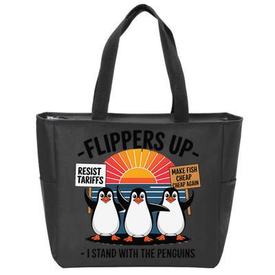 Flippers Up I Stand With Penguins Against Tariffs USA Zip Tote Bag