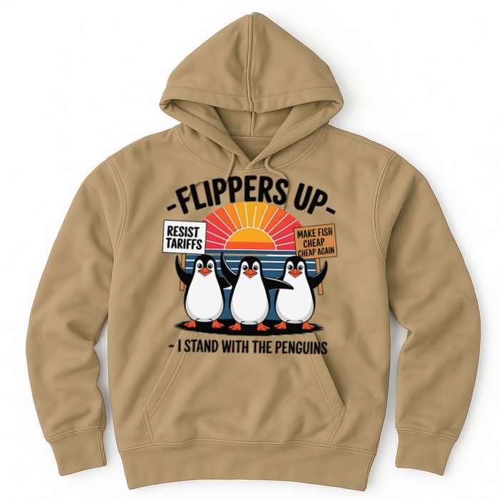 Flippers Up I Stand With Penguins Against Tariffs USA Hoodie