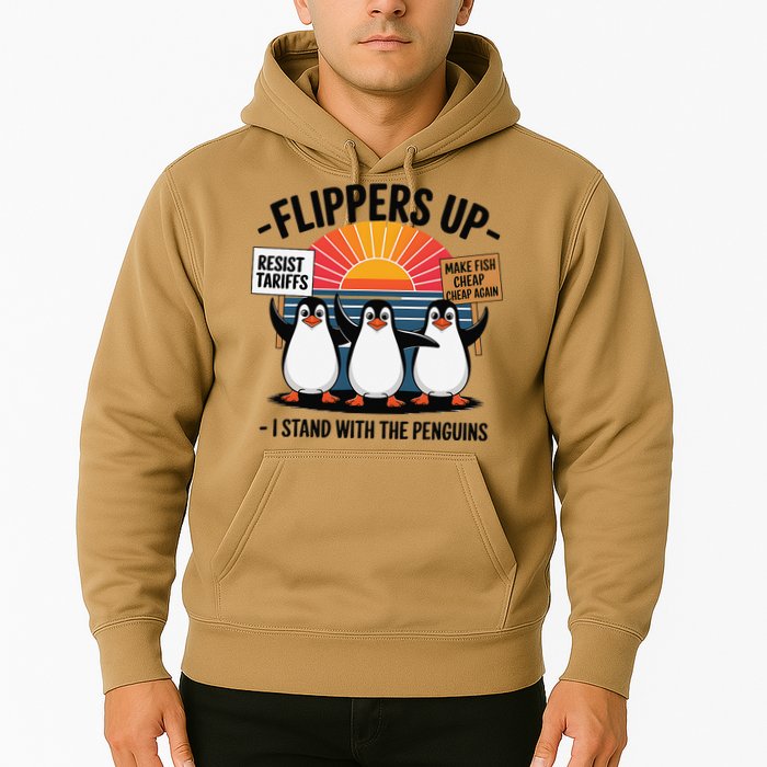 Flippers Up I Stand With Penguins Against Tariffs USA Hoodie