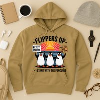 Flippers Up I Stand With Penguins Against Tariffs USA Hoodie