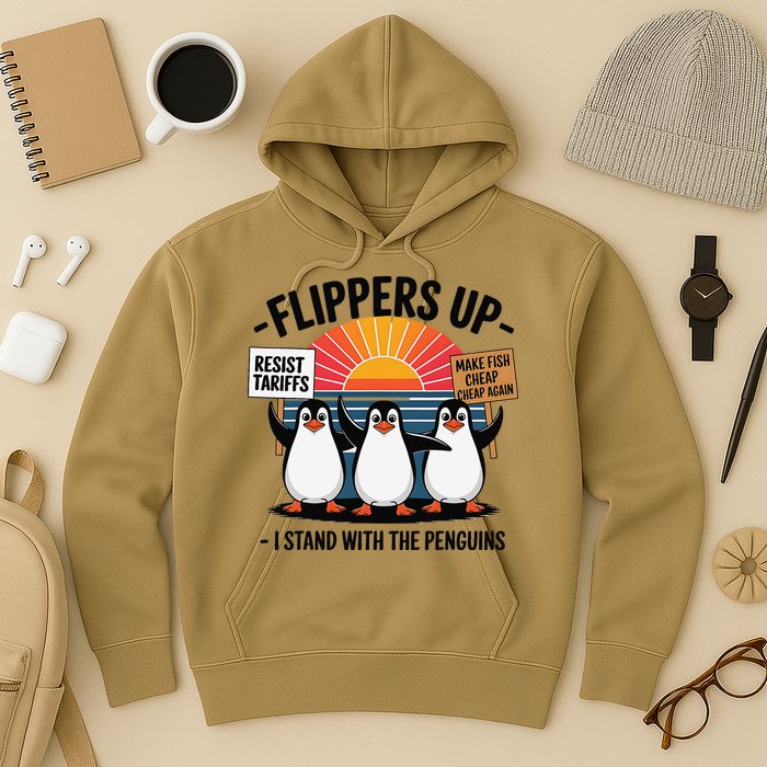 Flippers Up I Stand With Penguins Against Tariffs USA Hoodie