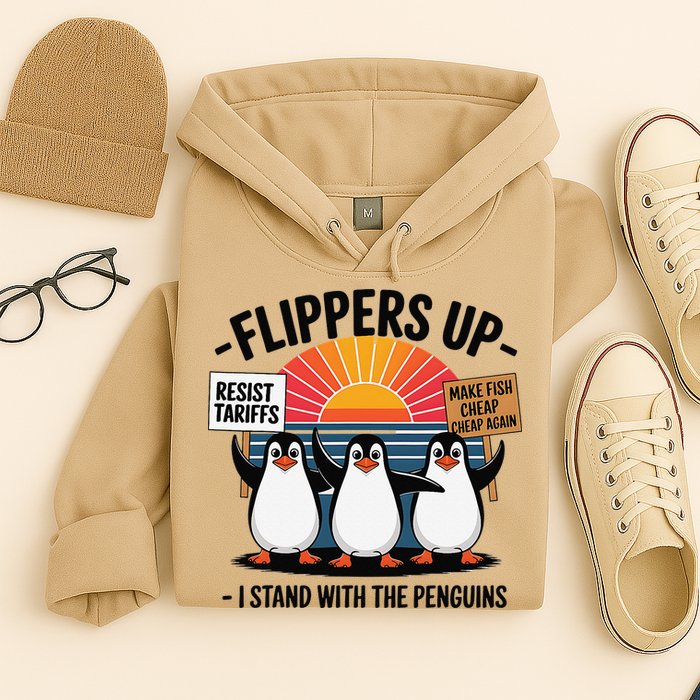 Flippers Up I Stand With Penguins Against Tariffs USA Hoodie