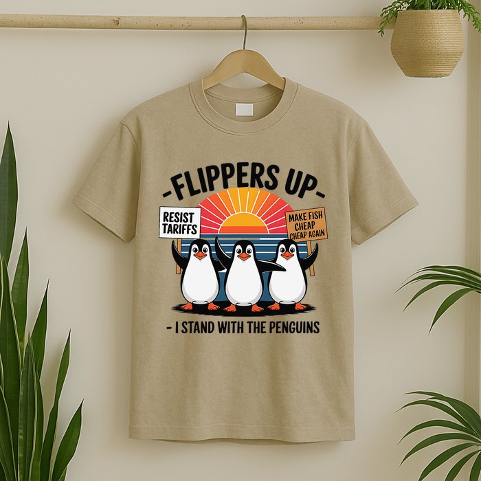 Flippers Up I Stand With Penguins Against Tariffs USA T-Shirt
