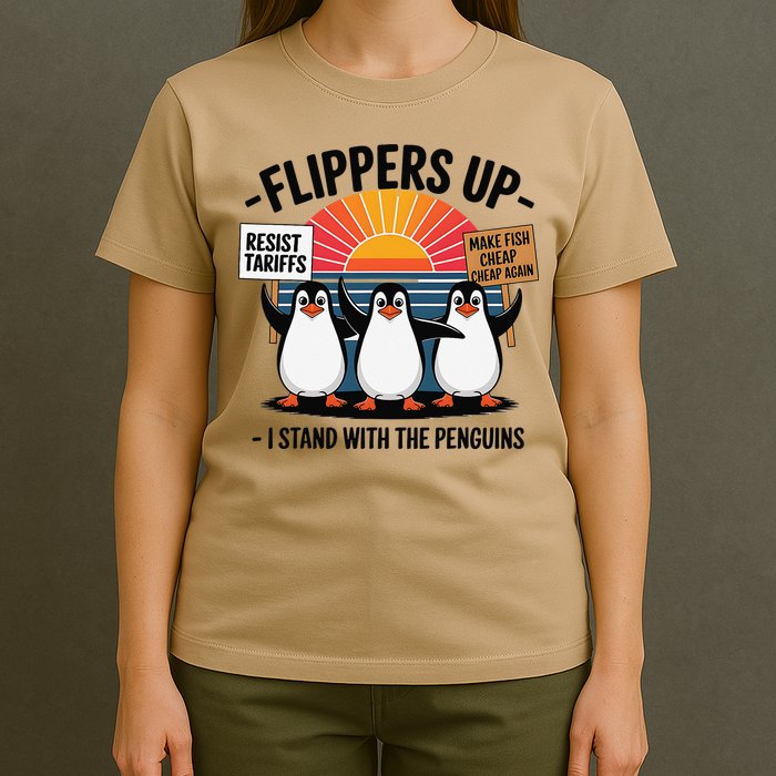 Flippers Up I Stand With Penguins Against Tariffs USA T-Shirt