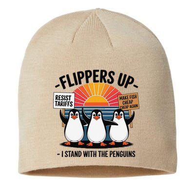Flippers Up I Stand With Penguins Against Tariffs USA Sustainable Beanie