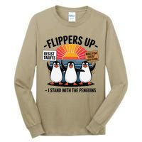 Flippers Up I Stand With Penguins Against Tariffs USA Tall Long Sleeve T-Shirt
