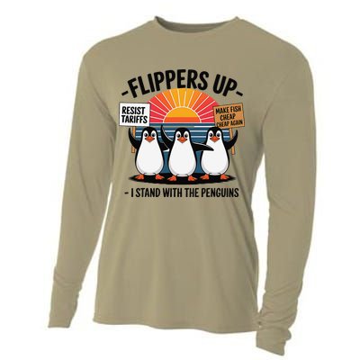 Flippers Up I Stand With Penguins Against Tariffs USA Cooling Performance Long Sleeve Crew