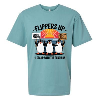 Flippers Up I Stand With Penguins Against Tariffs USA Sueded Cloud Jersey T-Shirt