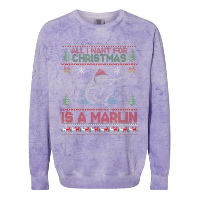 Funny Ugly I Want For Christmas Is A Marlin Fish Swea Colorblast Crewneck Sweatshirt