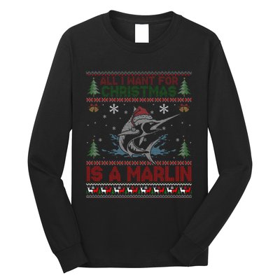 Funny Ugly I Want For Christmas Is A Marlin Fish Swea Long Sleeve Shirt