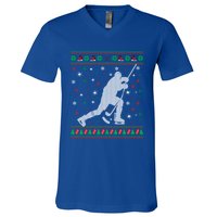 Funny Ugly Ice Hockey Christmas Tree Snowflakes Xmas Gift V-Neck T-Shirt