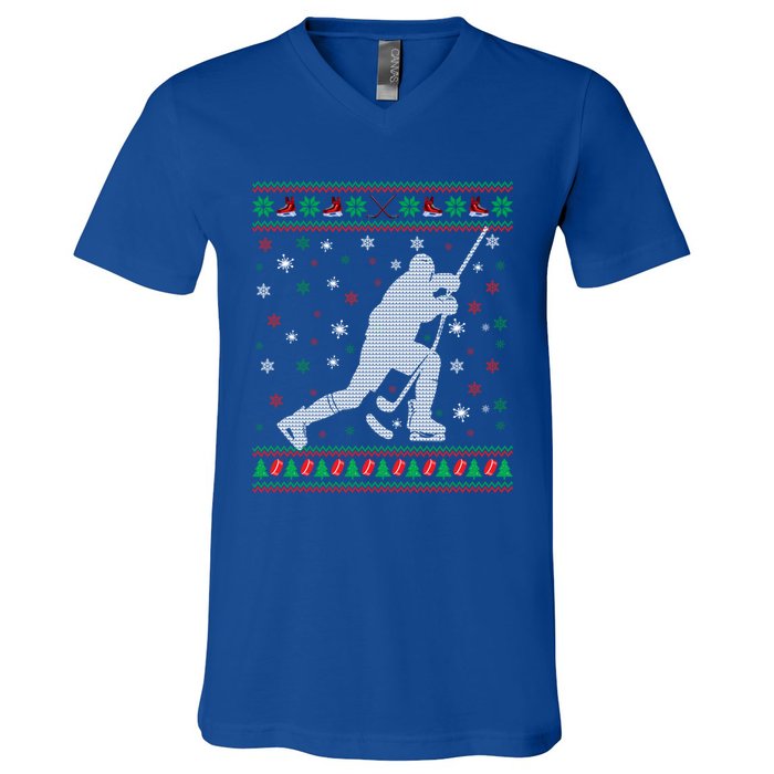 Funny Ugly Ice Hockey Christmas Tree Snowflakes Xmas Gift V-Neck T-Shirt