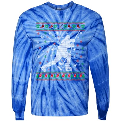 Funny Ugly Ice Hockey Christmas Tree Snowflakes Xmas Gift Tie-Dye Long Sleeve Shirt