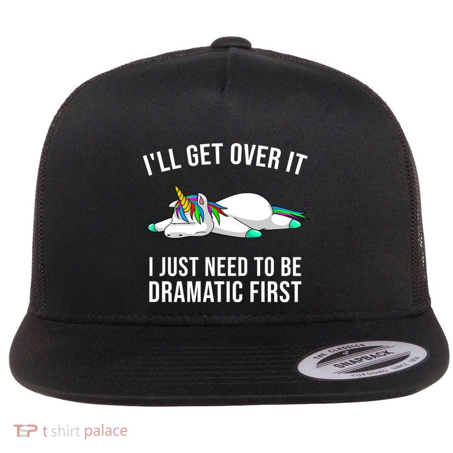 Funny Unicorn Lover Gift Cute Drama Queen Gift Flat Bill Trucker Hat