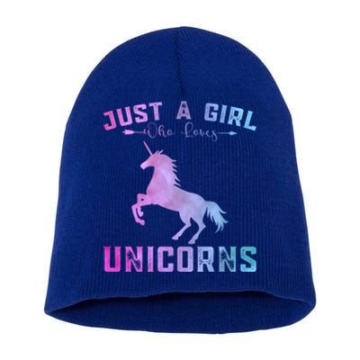 Funny Unicorns Lover Just A Who Loves Unicorns Great Gift Short Acrylic Beanie