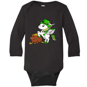 Funny Unicorn Leprechaun Hat St Patricks Day Gifts Girl Baby Long Sleeve Bodysuit