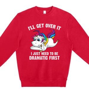 Funny Unicorn Lover Gift Cute Drama Queen Cute Gift Premium Crewneck Sweatshirt