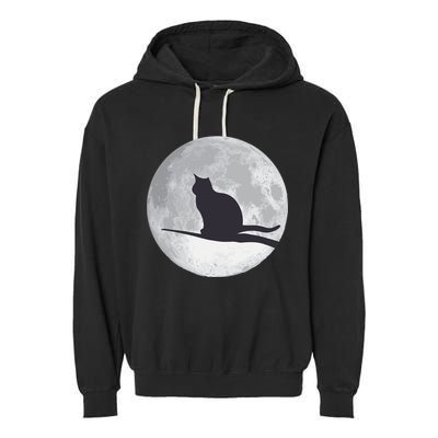 Full Moon Cat Silhouette Halloween Garment-Dyed Fleece Hoodie