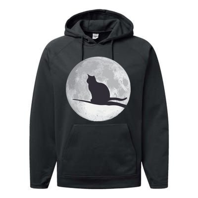 Full Moon Cat Silhouette Halloween Performance Fleece Hoodie