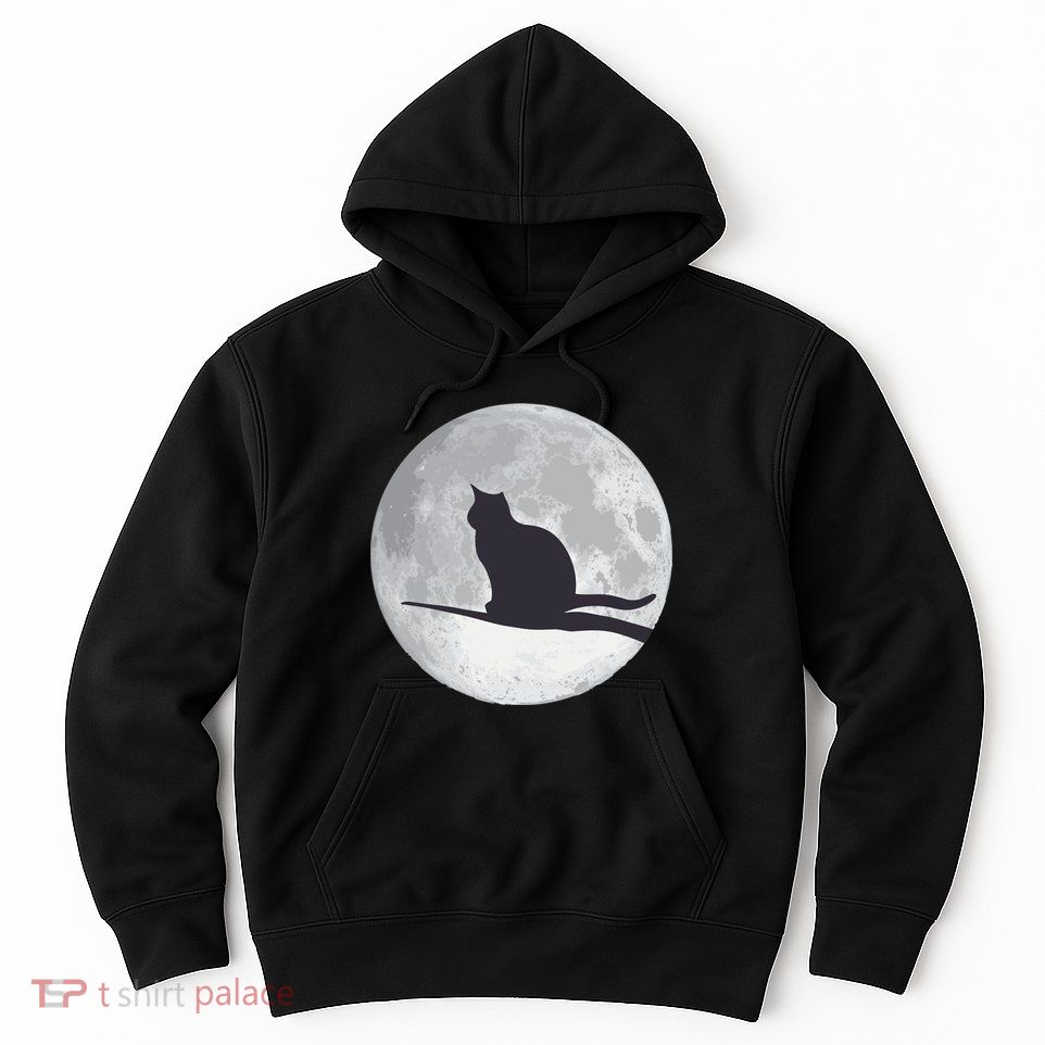 Full Moon Cat Silhouette Halloween Hoodie