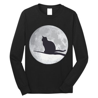 Full Moon Cat Silhouette Halloween Long Sleeve Shirt