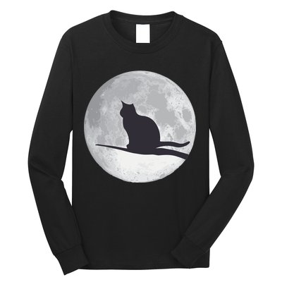 Full Moon Cat Silhouette Halloween Long Sleeve Shirt