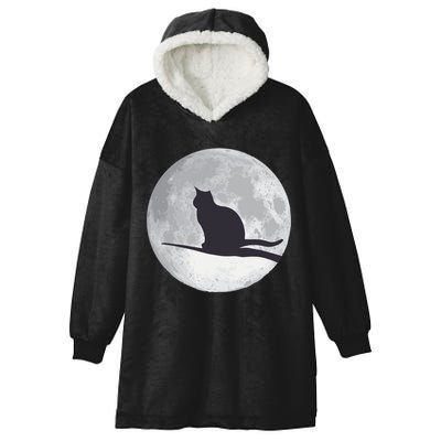Full Moon Cat Silhouette Halloween Hooded Wearable Blanket