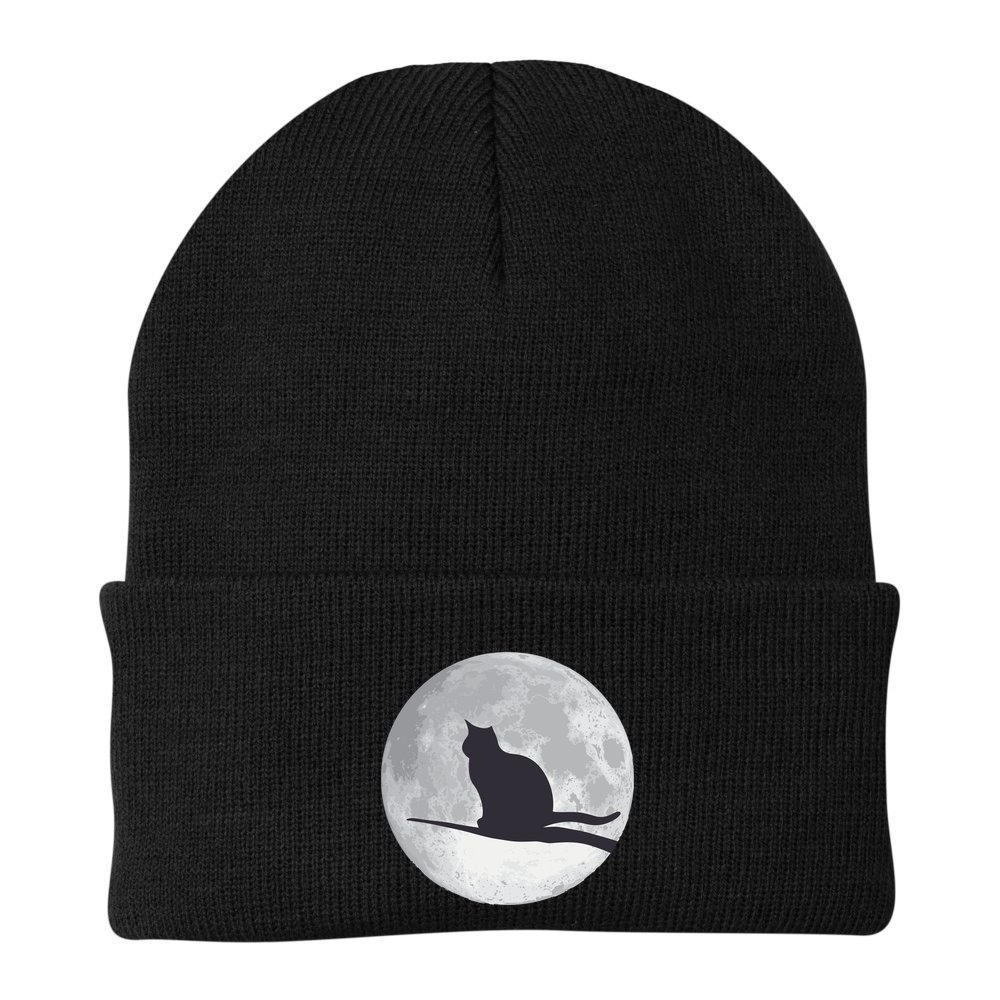 Full Moon Cat Silhouette Halloween Beanie