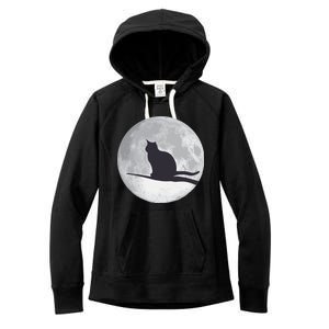 Full Moon Cat Silhouette Halloween Women's Fleece Hoodie