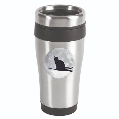 Full Moon Cat Silhouette Halloween 16oz Travel Tumbler