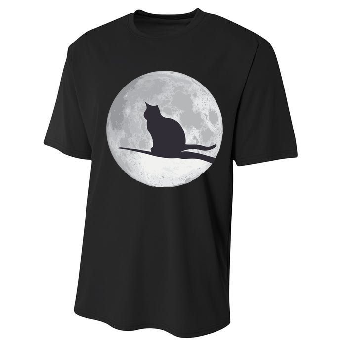 Full Moon Cat Silhouette Halloween Performance Sprint T-Shirt