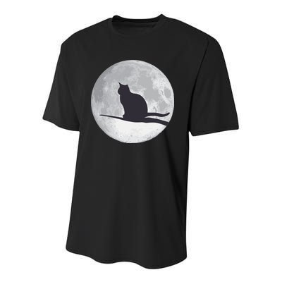 Full Moon Cat Silhouette Halloween Youth Performance Sprint T-Shirt